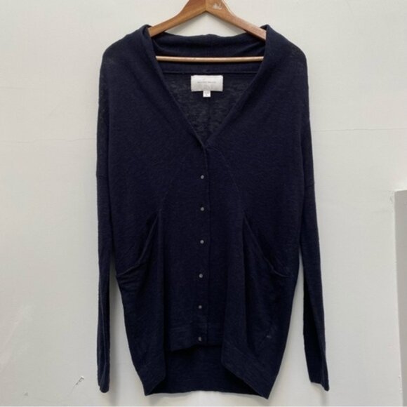 Brochu Walker Sweaters - Brochu Walker Button Front‎ Linen Cotton Cardigan Navy Women Size P